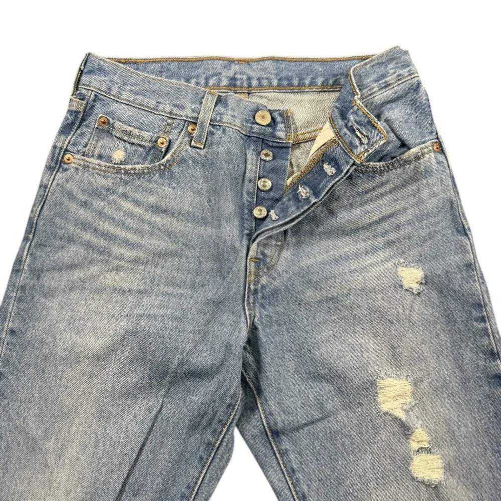 Levi's 501 Jeans 27x30 Blue Light Wash Button Fly S110783 Distressed
